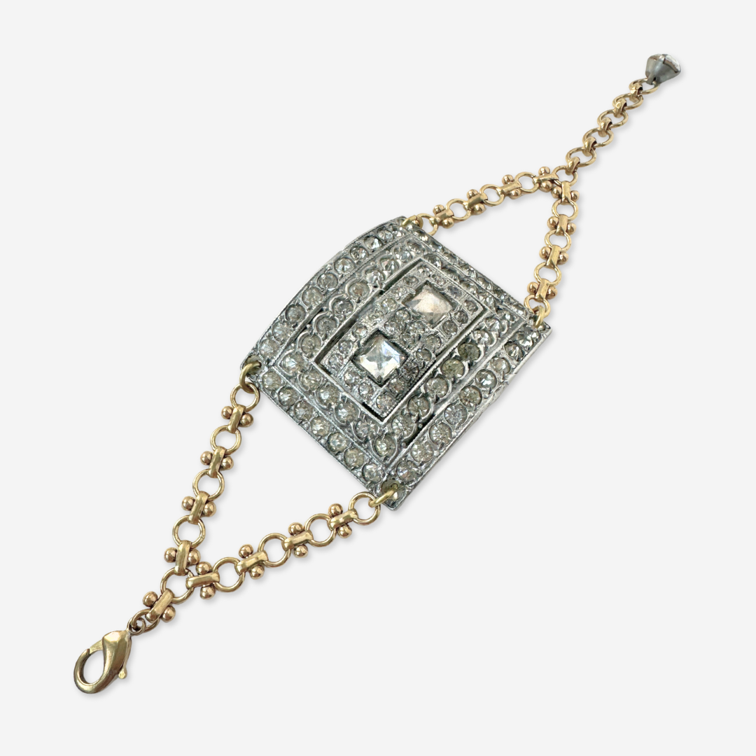 Refashioned Antique Rhinestone Shoe Buckle bracelet with brass chain