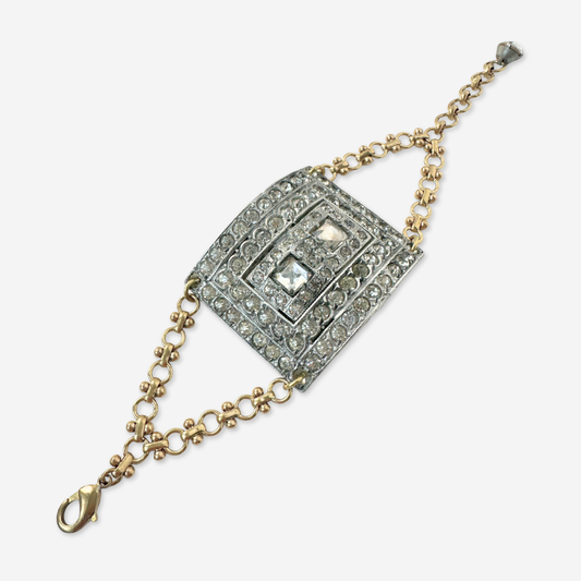 Refashioned Antique Rhinestone Shoe Buckle bracelet with brass chain