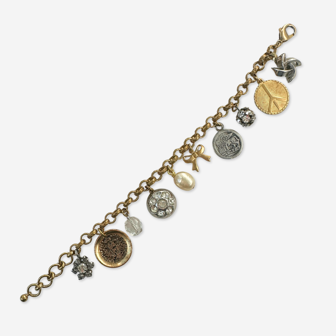 Repurposed vintage neutral mixed charm bracelet