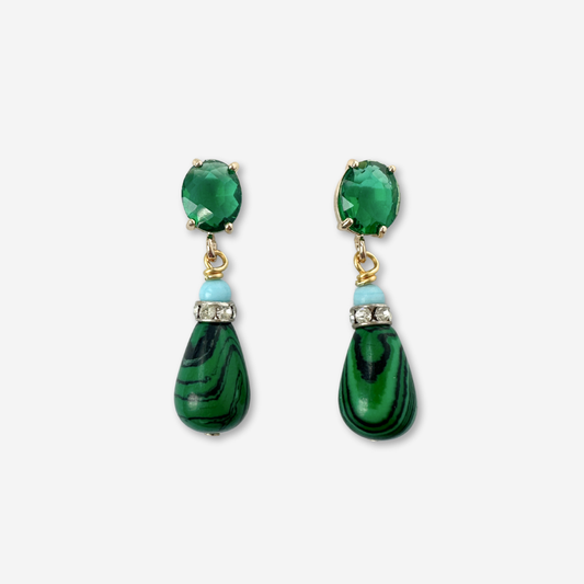 Refashioned vintage green and aqua malachite teardrop earrings