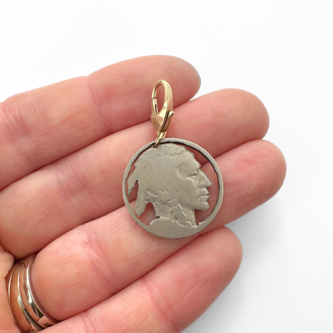 Vintage Native American carved buffalo nickel charm