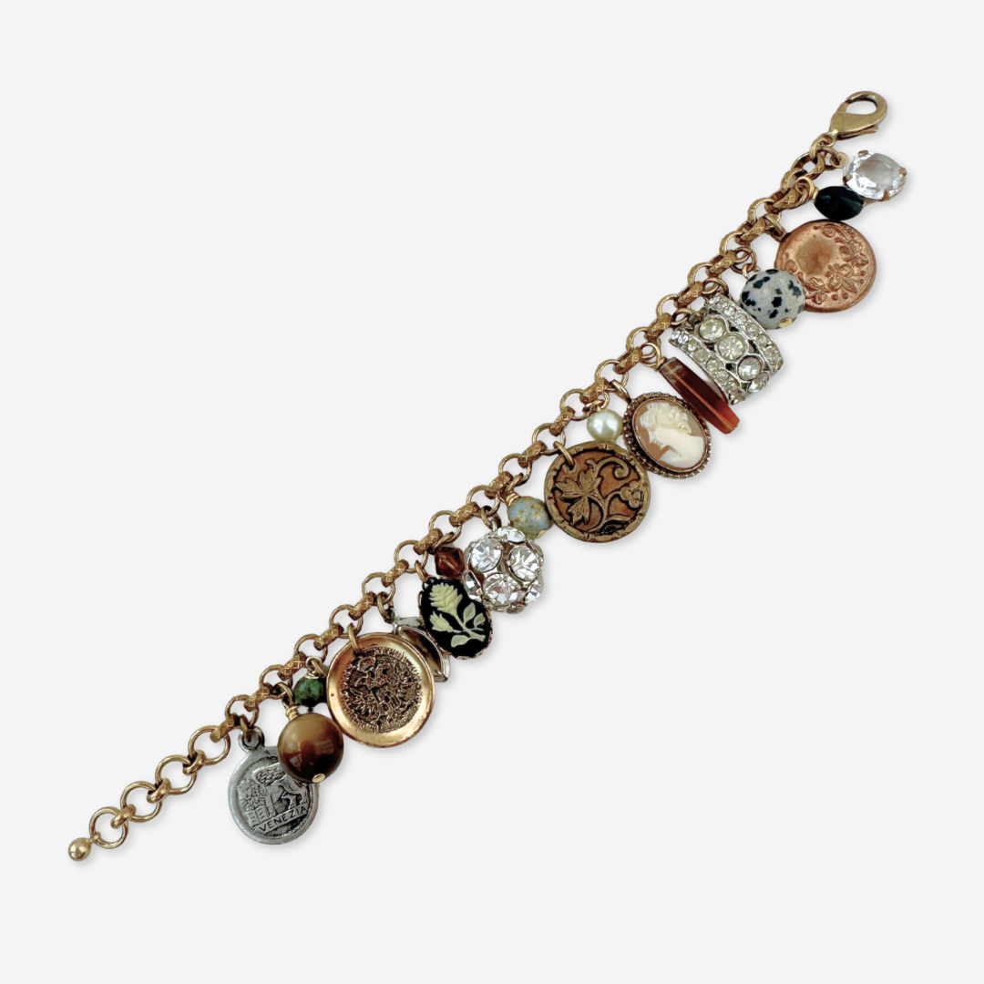 Repurposed vintage loaded mixed charm bracelet