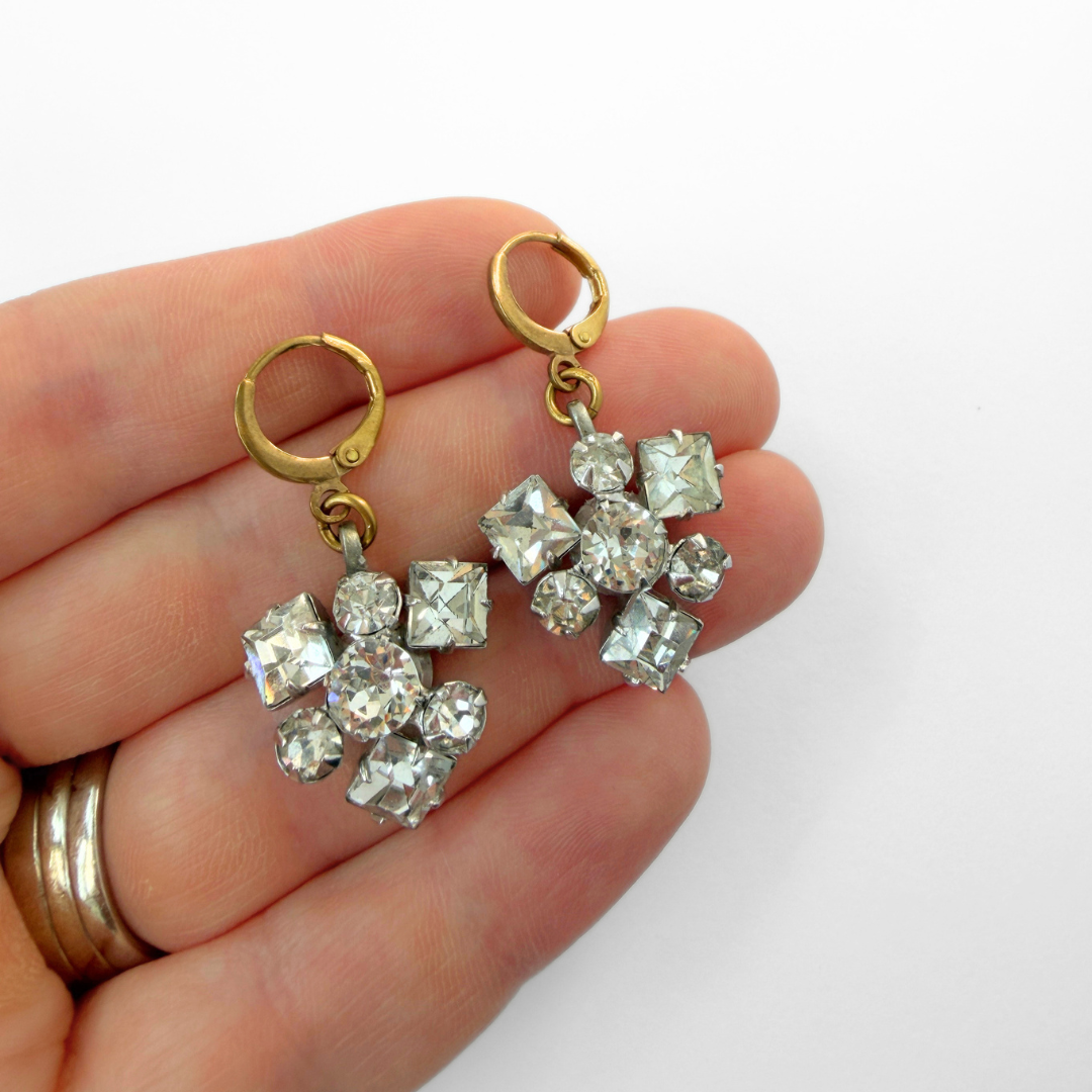 Refashioned vintage clear rhinestone drop earrings