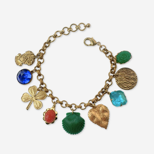 Repurposed vintage multicolor mixed charm bracelet