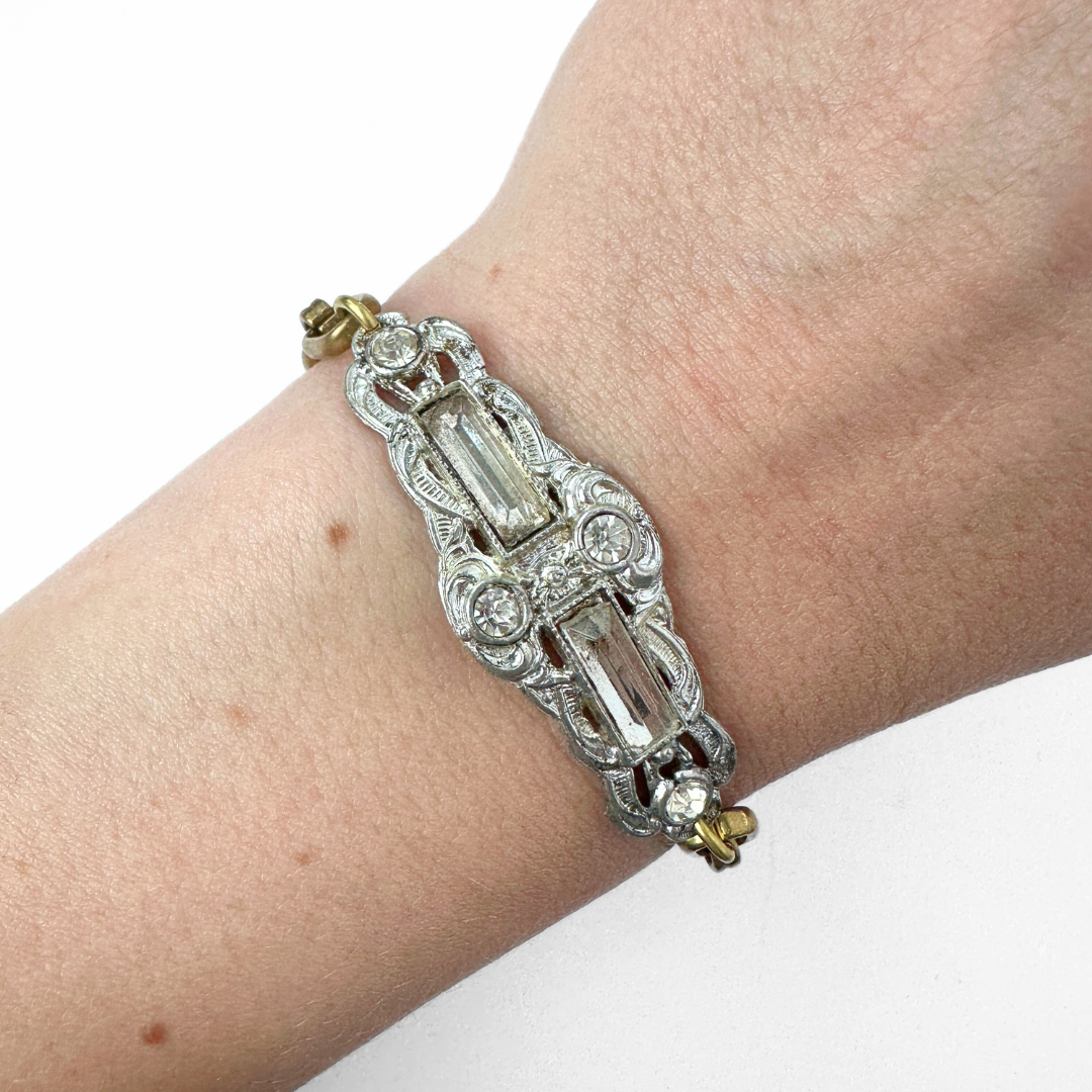 Repurposed vintage art deco clear rhinestone bracelet