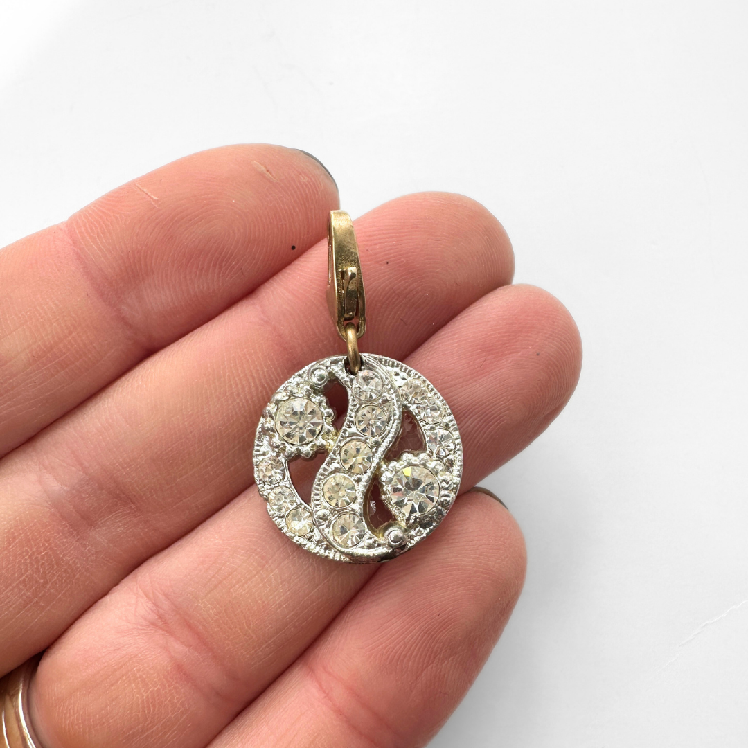 Vintage clear rhinestone circular button charm
