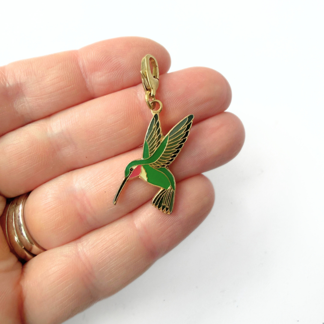 Vintage green enamel hummingbird charm