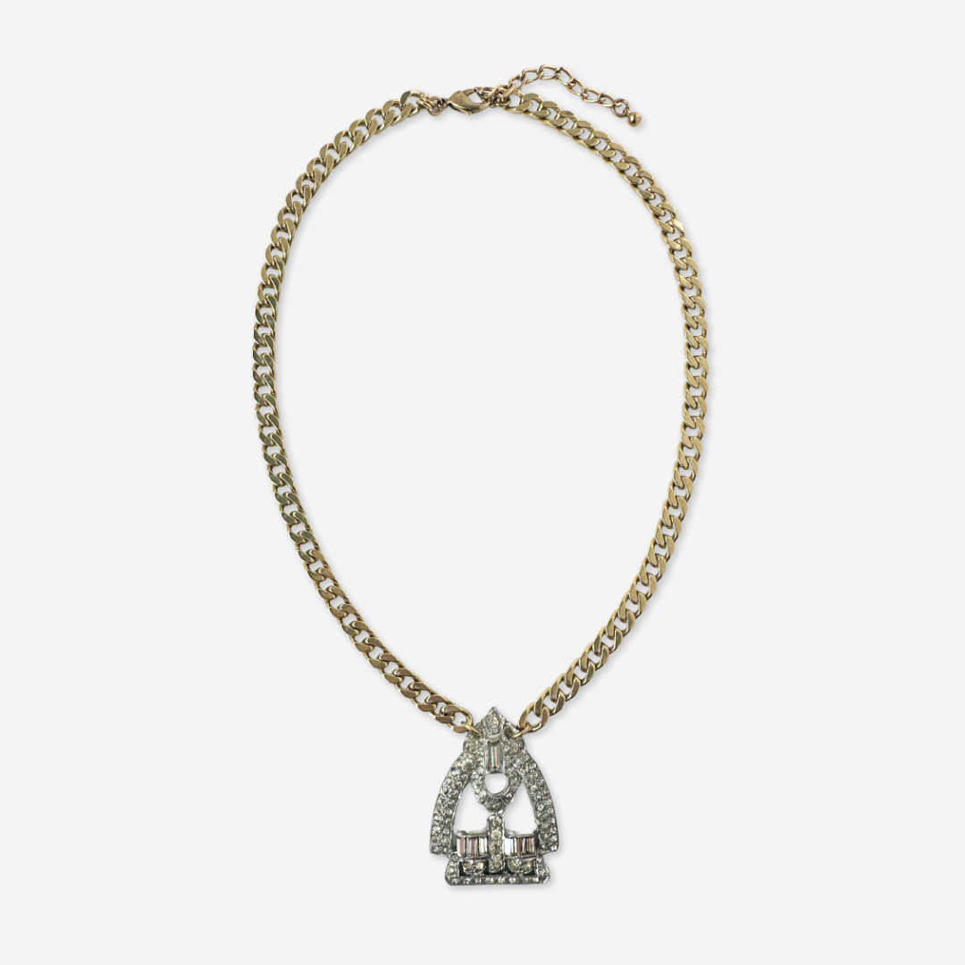 Refashioned vintage clear rhinestone art deco pendant necklace
