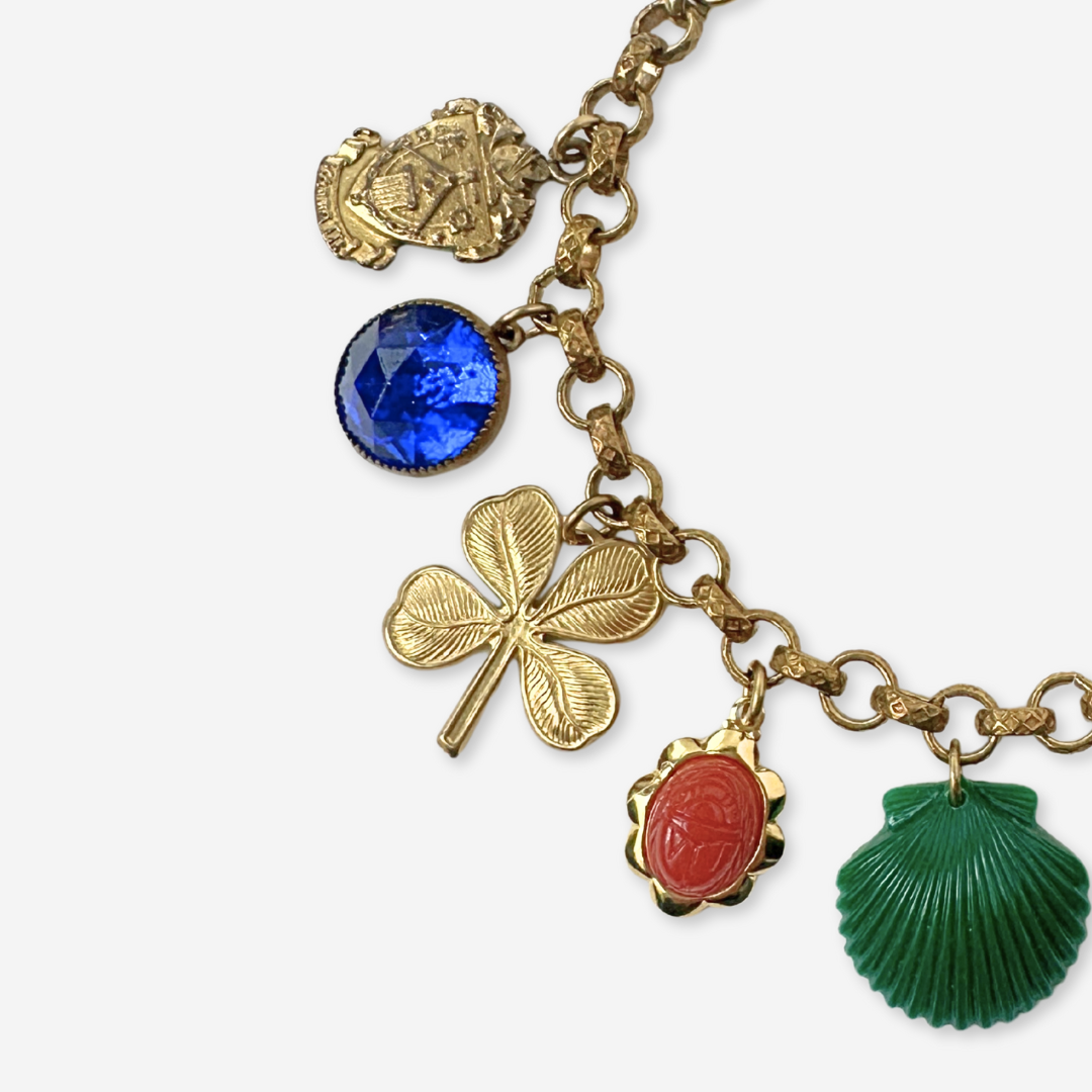 Repurposed vintage multicolor mixed charm bracelet