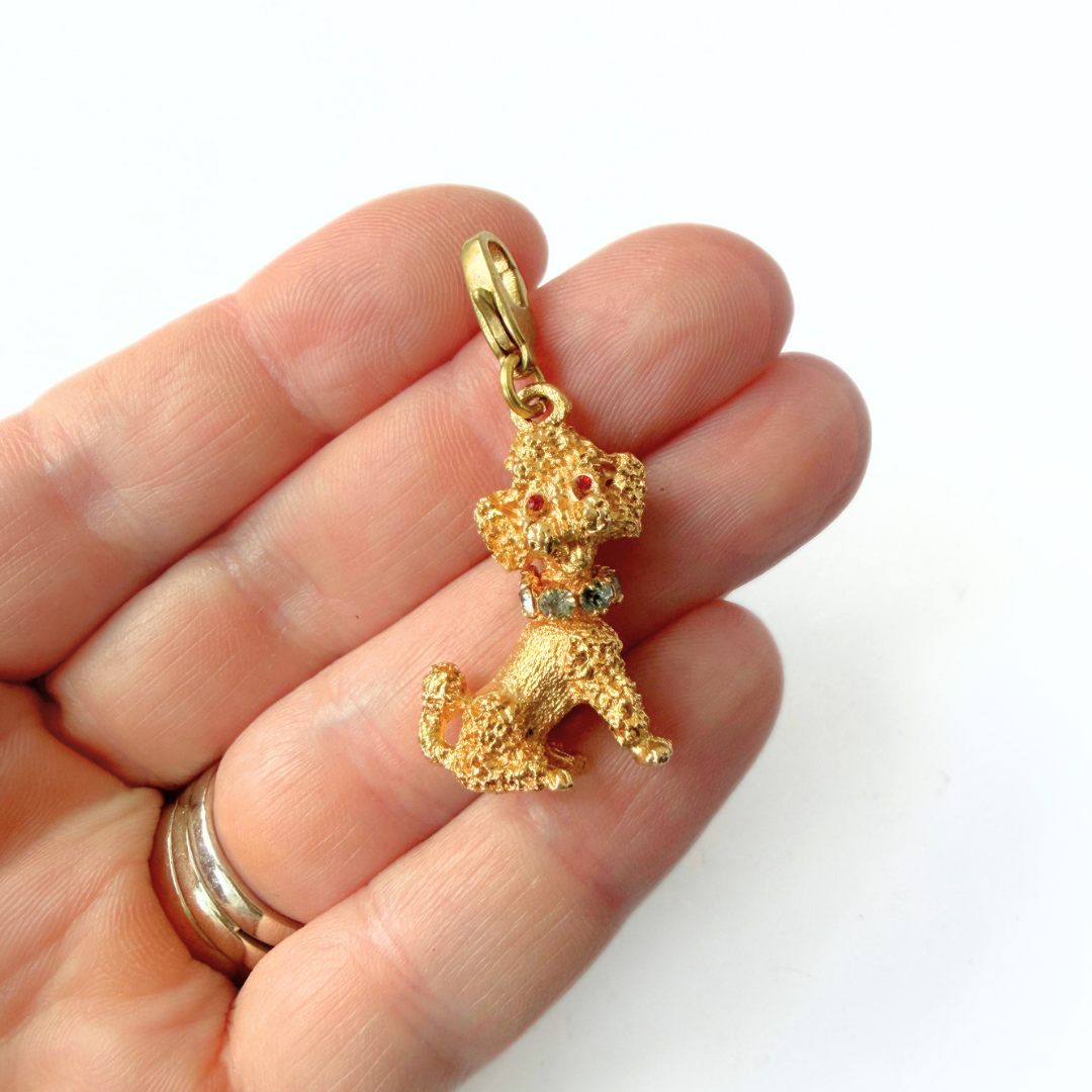 Vintage large gold tone sitting poodle charm
