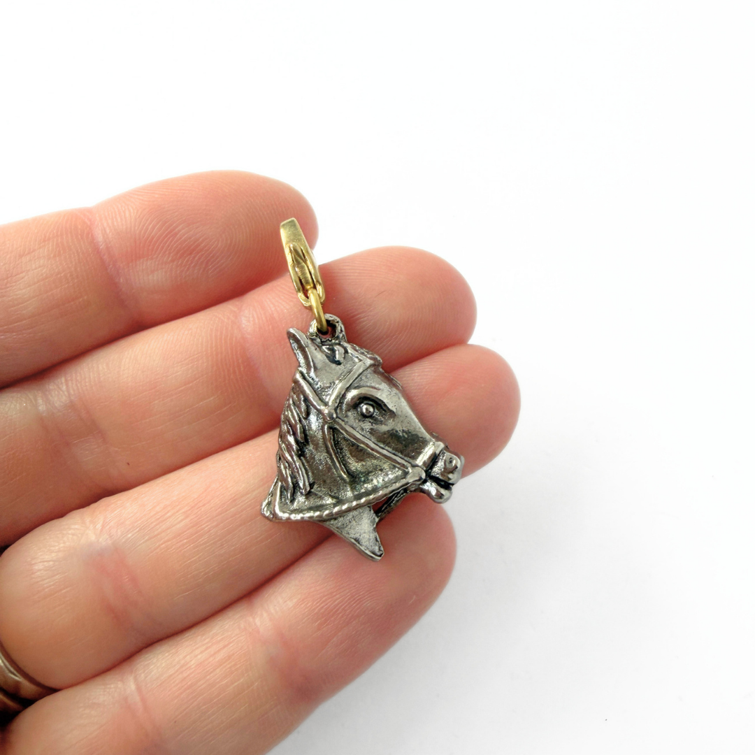 Silver tone vintage horse head charm