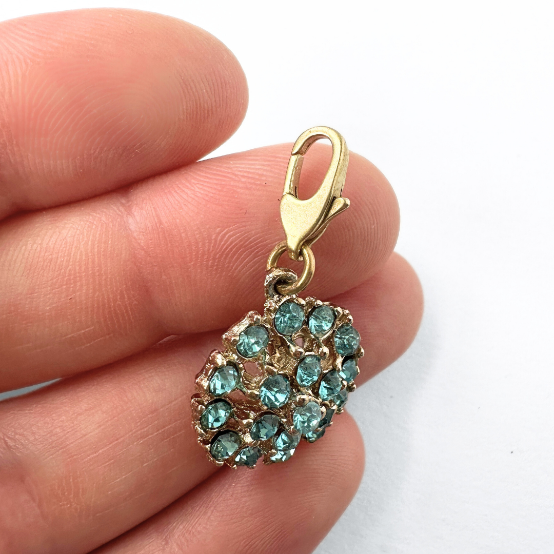 Vintage aqua blue rhinestone circular button charm