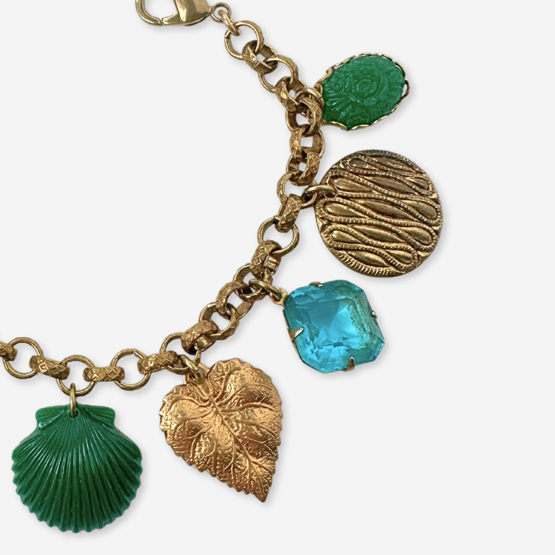 Repurposed vintage multicolor mixed charm bracelet