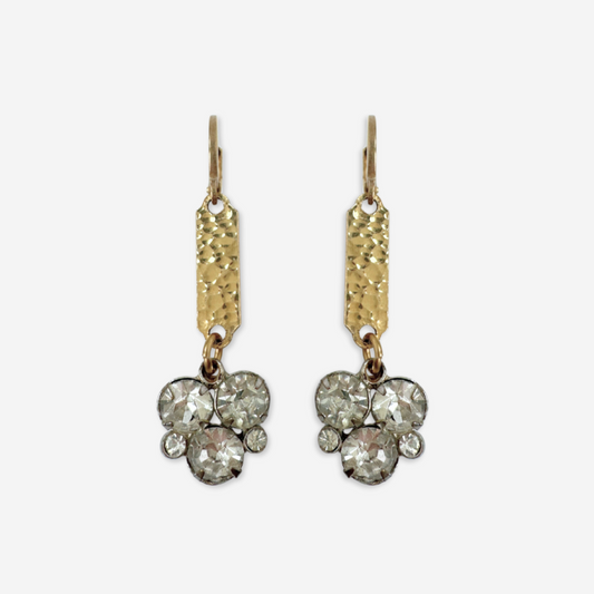 Hammered gold link earrings with vintage clear rhinestone drops