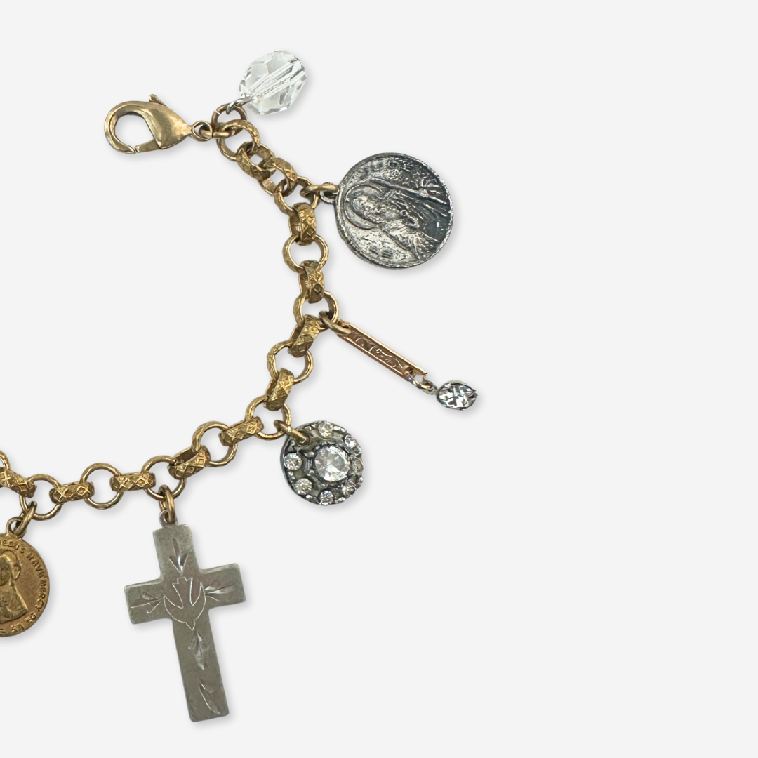Repurposed vintage religious medal charm bracelet