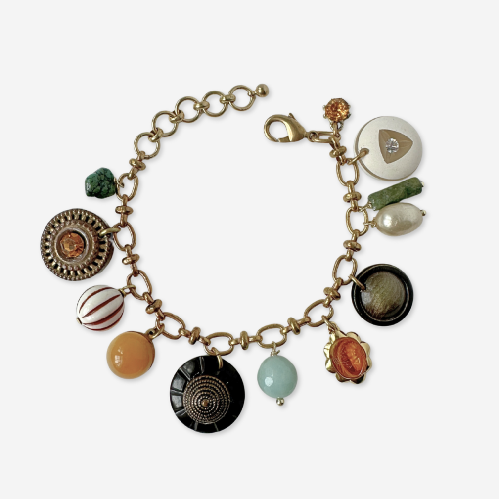 Repurposed vintage multicolor mixed charm bracelet
