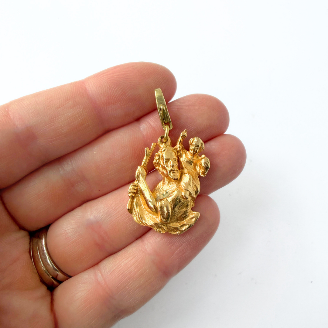 Vintage large gold dimensional St. Christopher charm