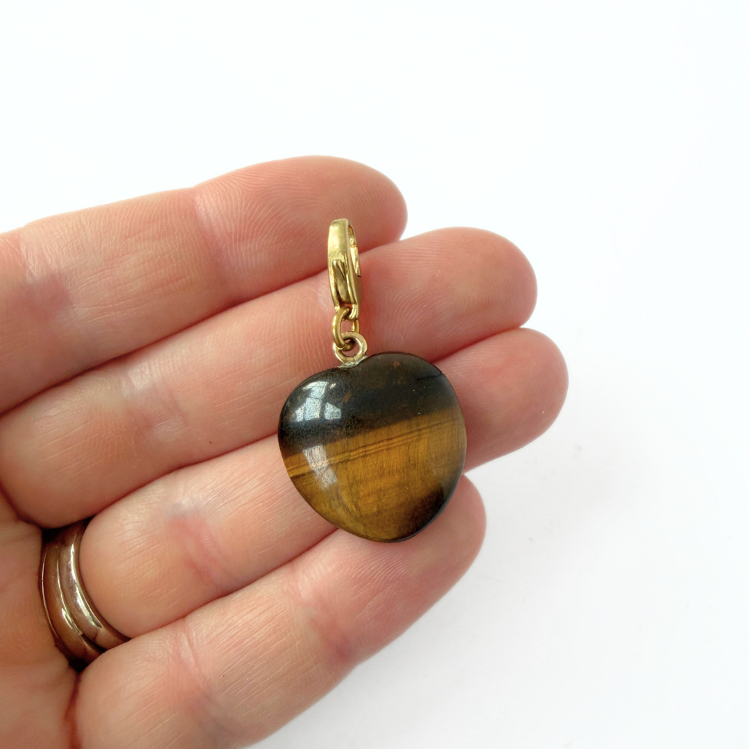 Vintage tigers eye puffy heart stone charm