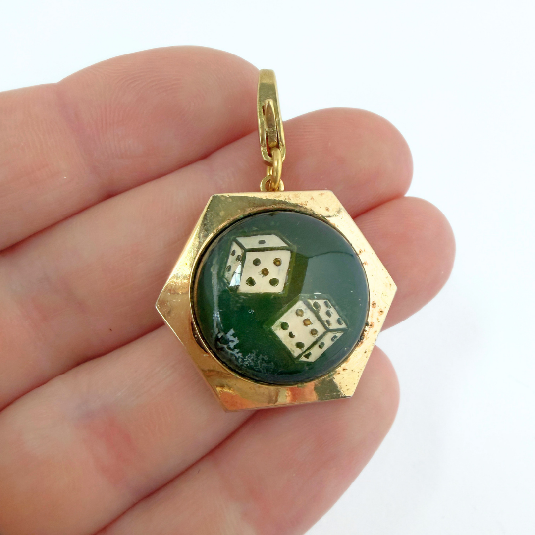 Refashioned vintage hexagonal dice intaglio charm