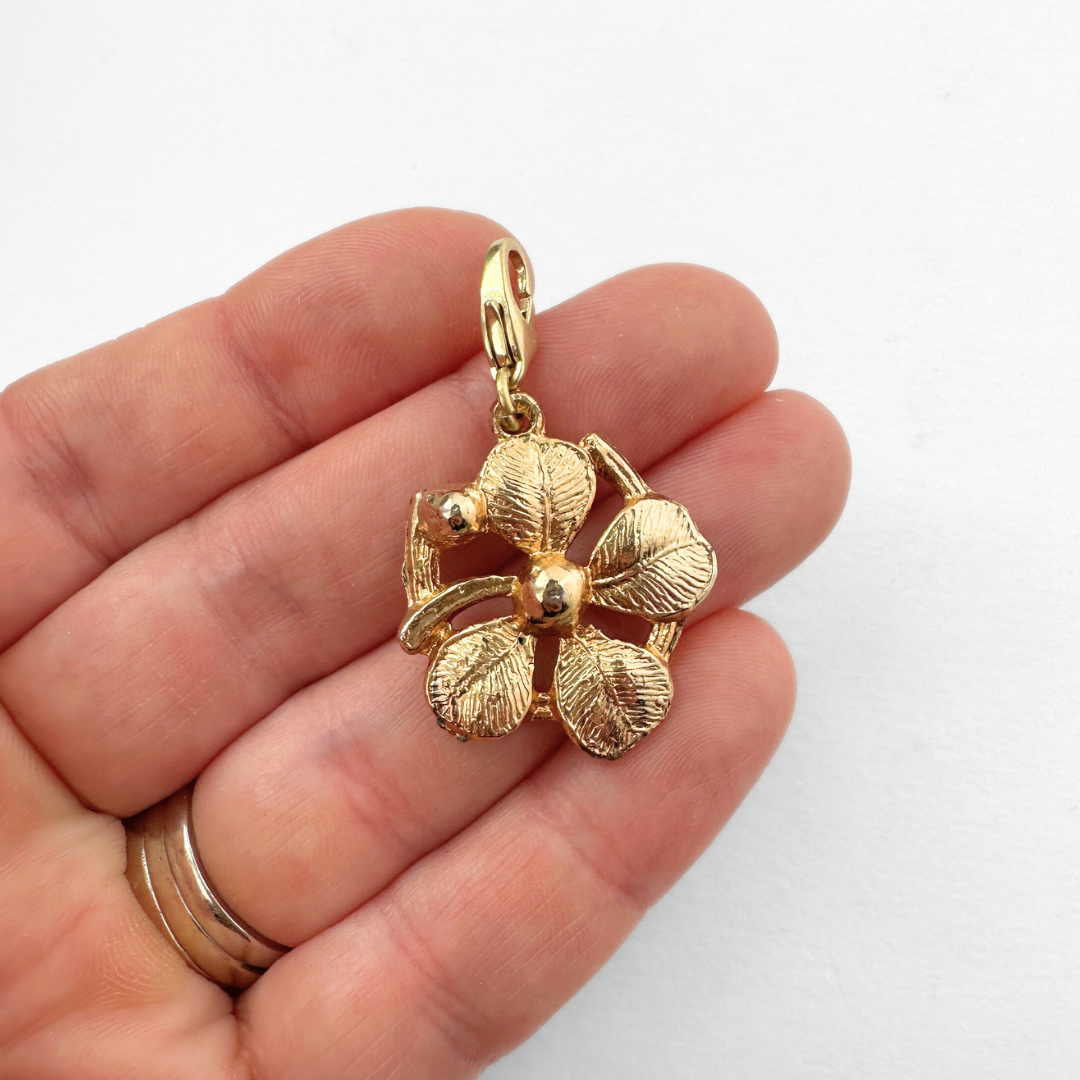 Vintage gold four leaf clover and horseshoe charm