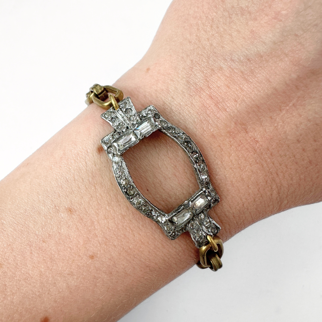 Repurposed vintage art deco rhinestone open buckle bracelet