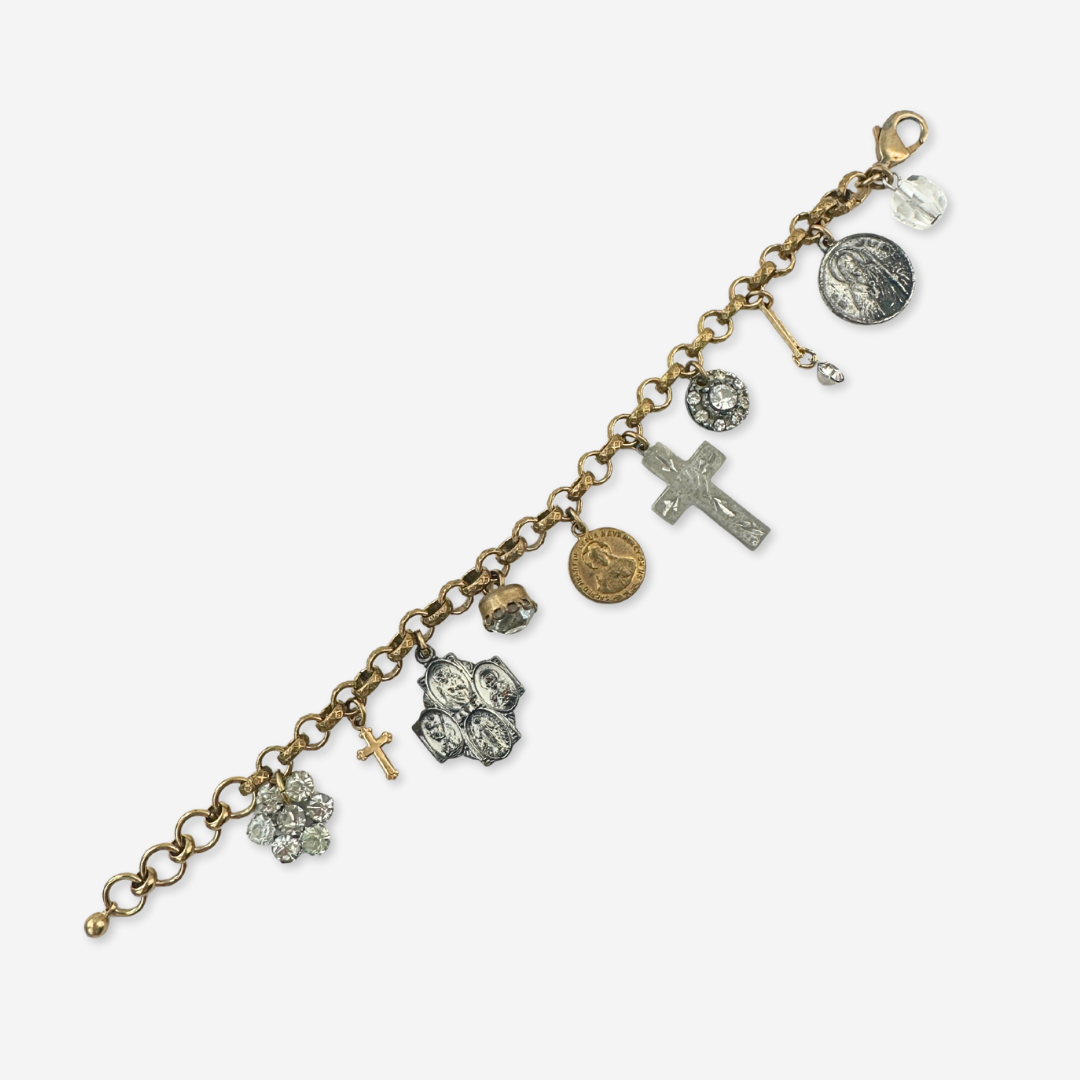 Repurposed vintage religious medal charm bracelet