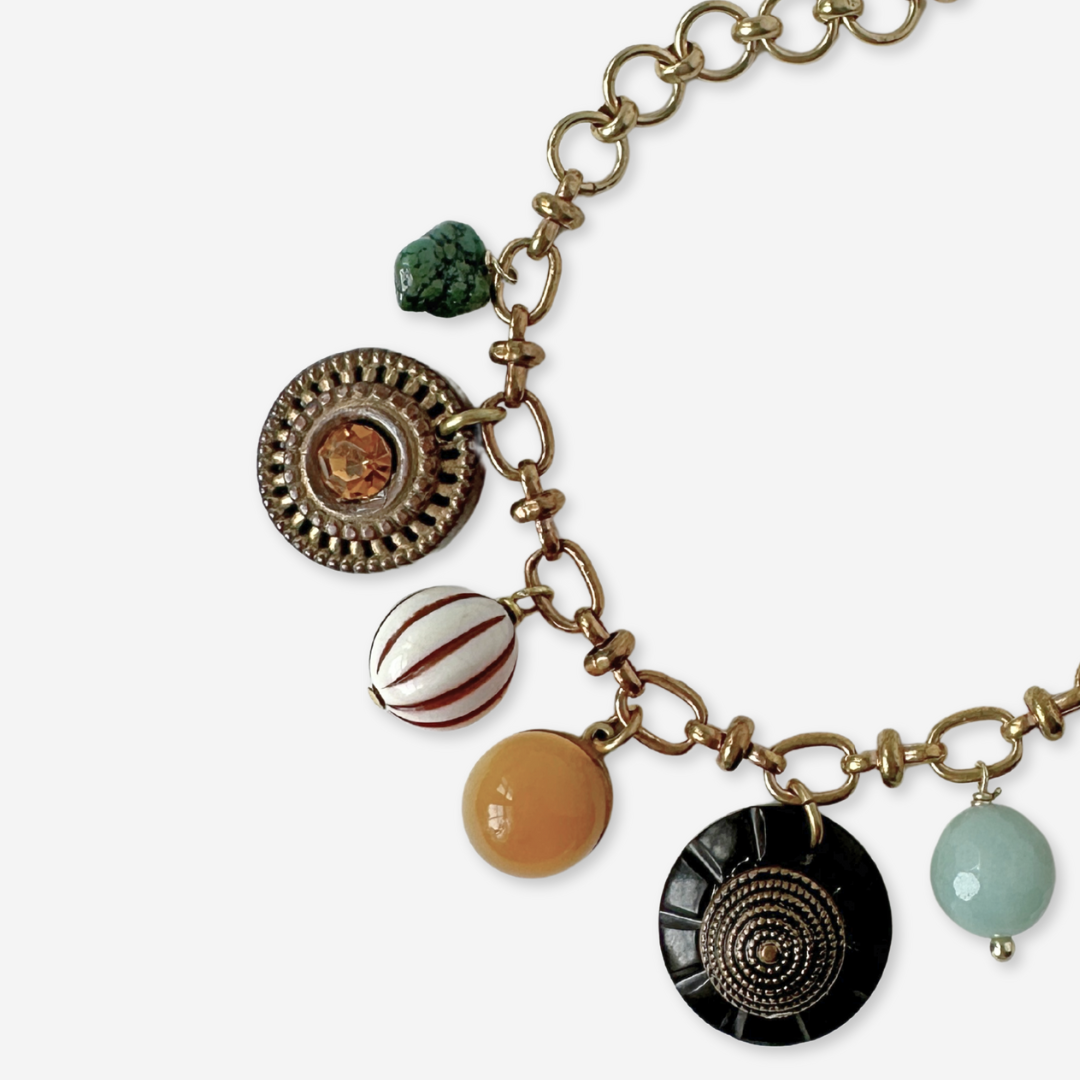 Repurposed vintage multicolor mixed charm bracelet