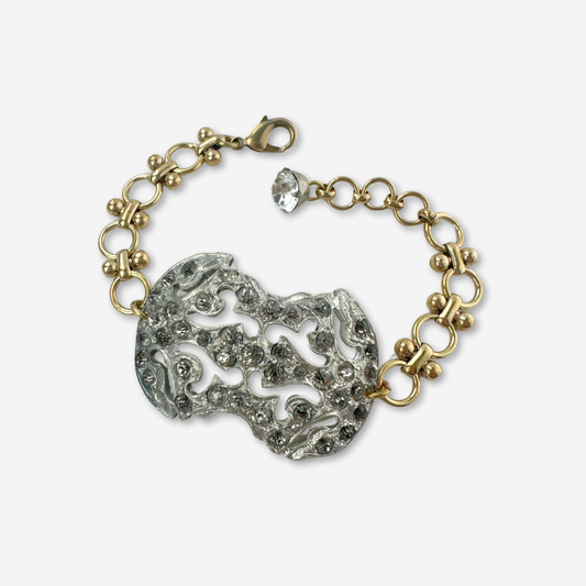 Refashioned Antique Rhinestone Shoe Buckle bracelet with brass curb chain