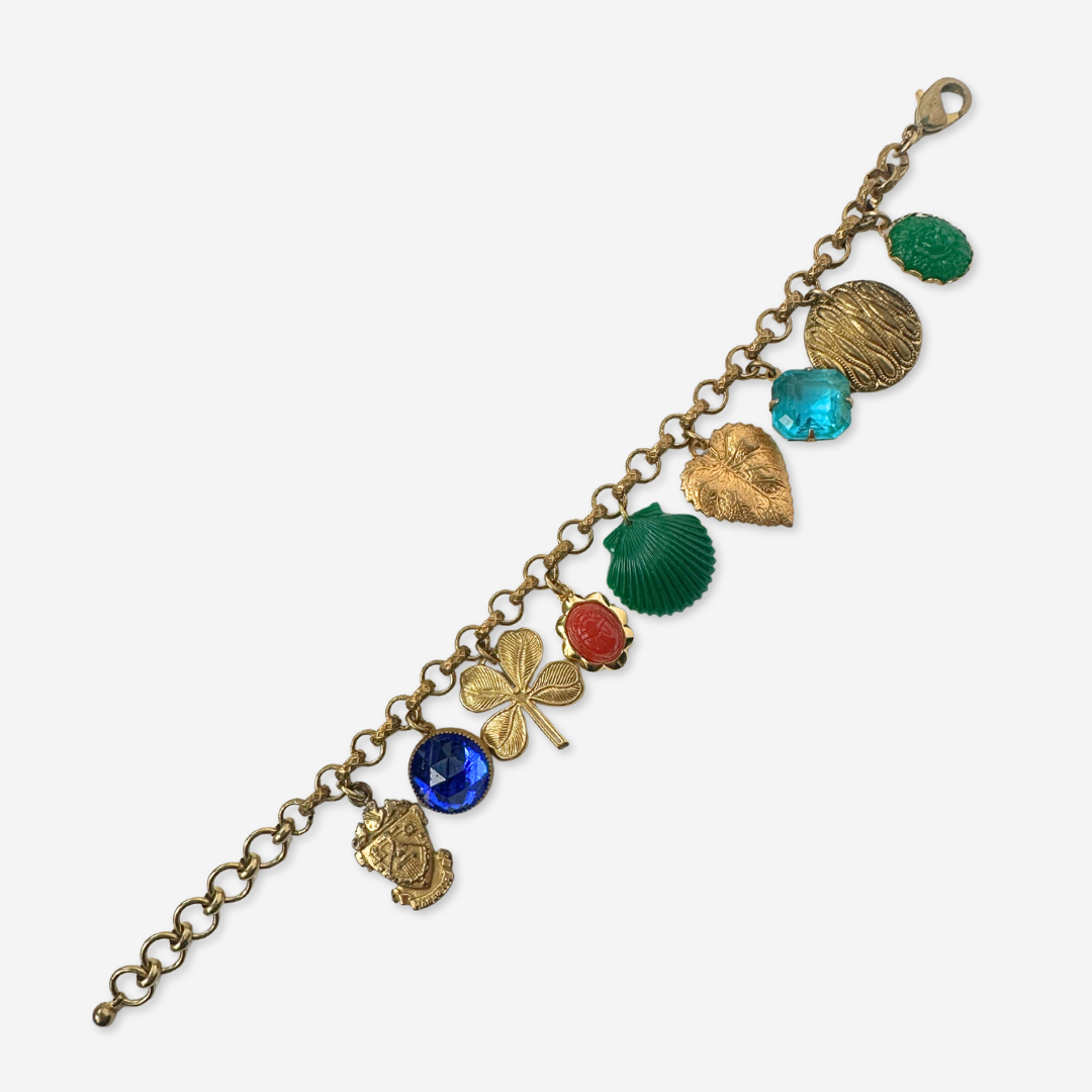 Repurposed vintage multicolor mixed charm bracelet