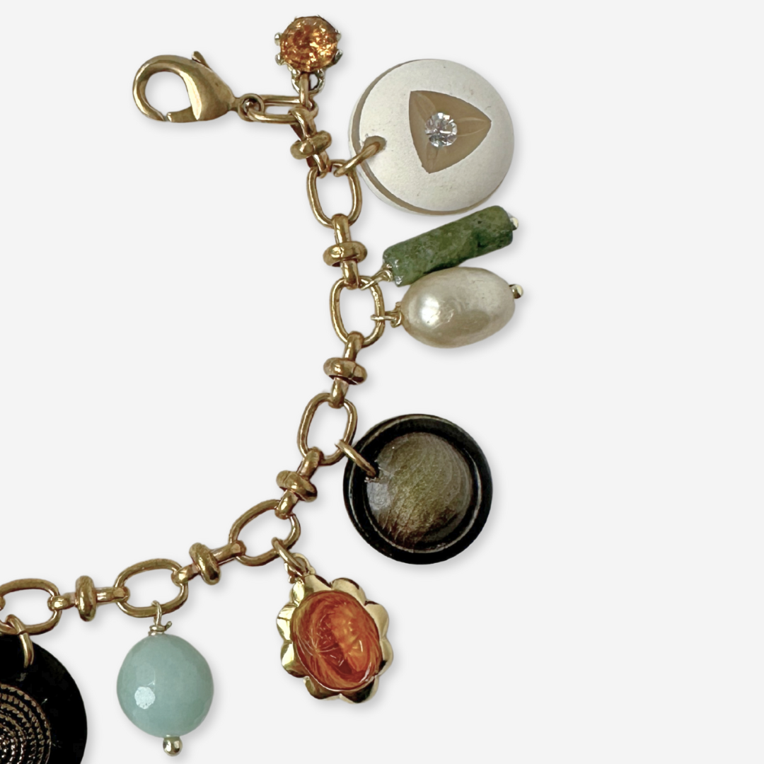 Repurposed vintage multicolor mixed charm bracelet