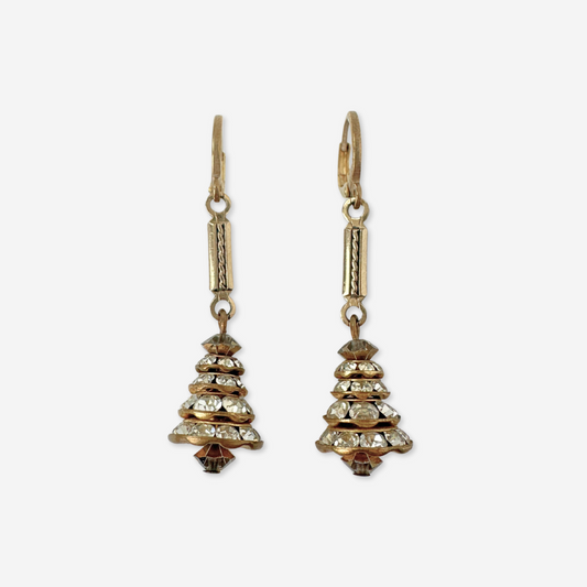 Refashioned vintage clear rhinestone cone earrings with gold bar link