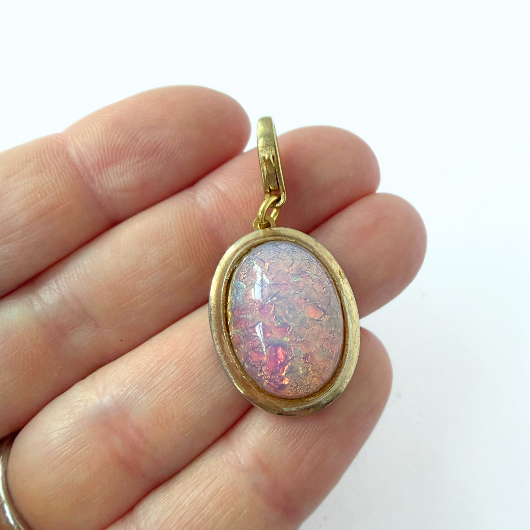 Refashioned vintage opaline glass oval charm
