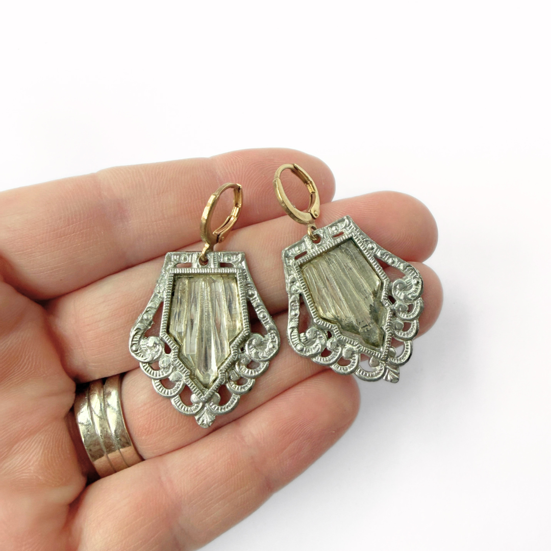 Refashioned vintage clear crystal art deco drop earrings