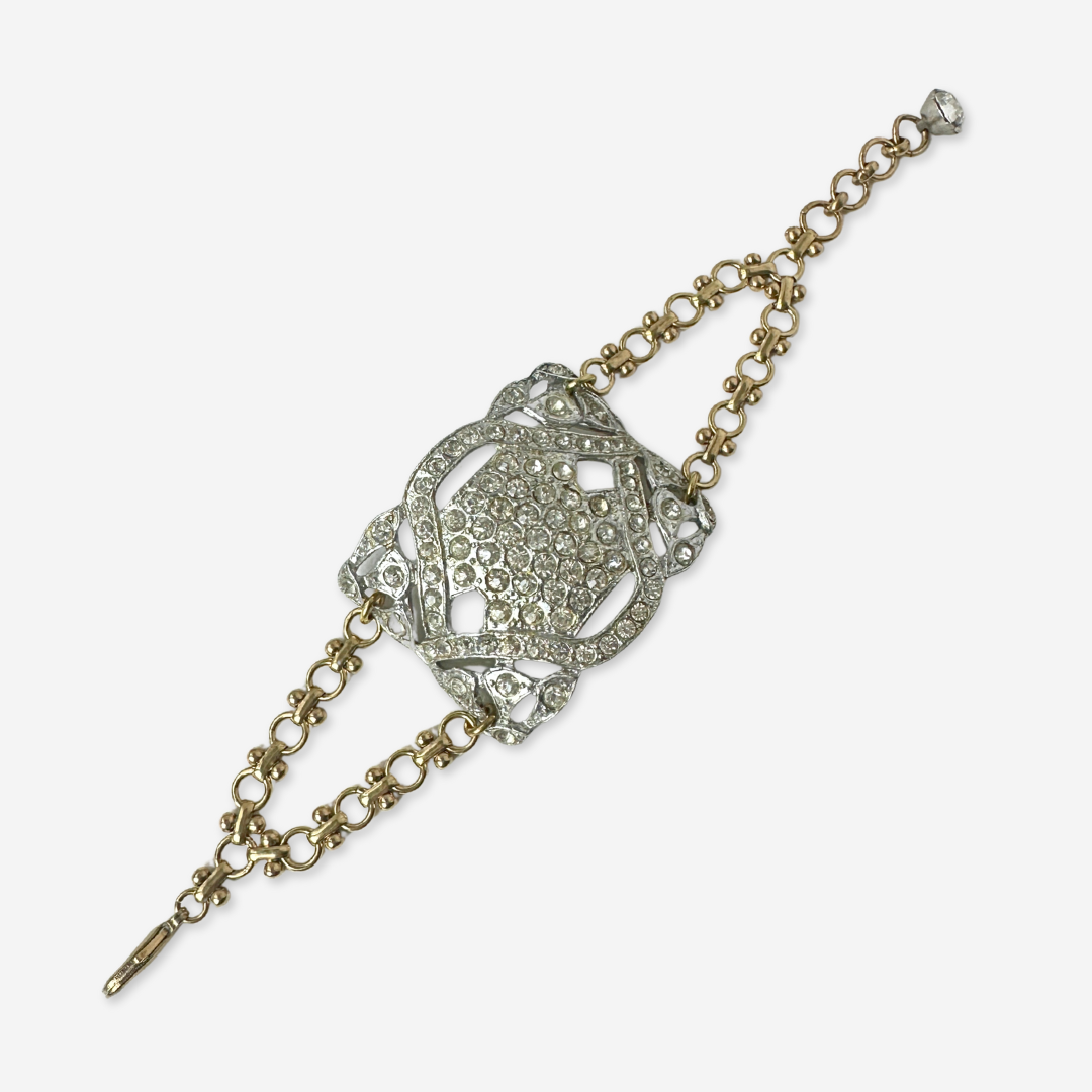 Refashioned Antique Rhinestone Shoe Buckle bracelet with brass chain