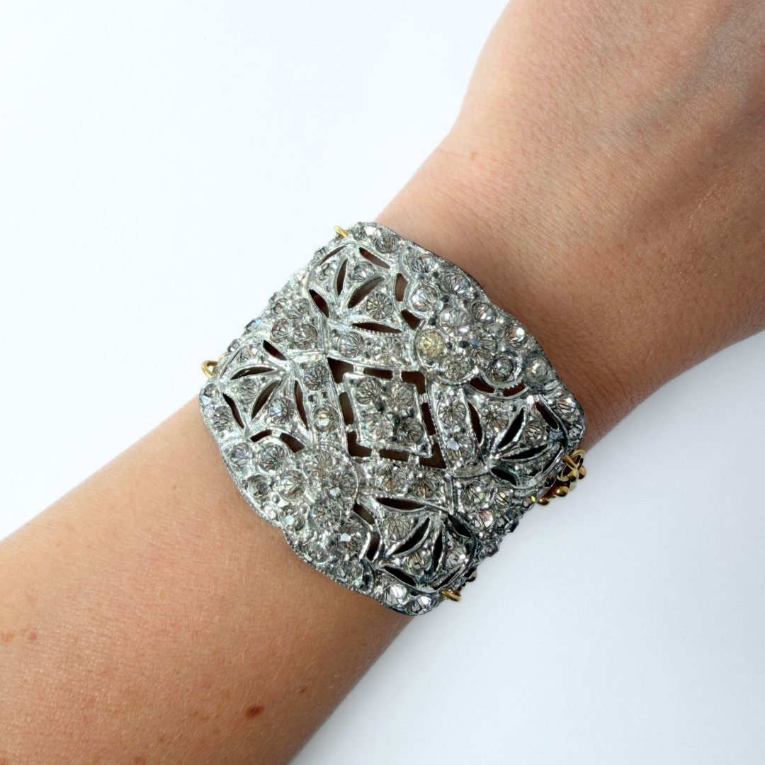 Refashioned Antique Rhinestone Shoe Buckle bracelet with brass chain