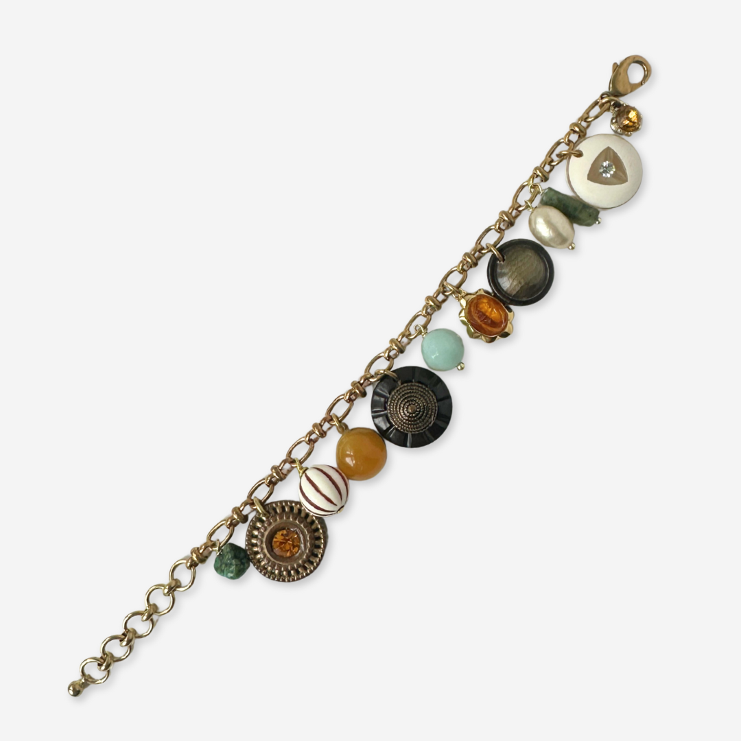 Repurposed vintage multicolor mixed charm bracelet