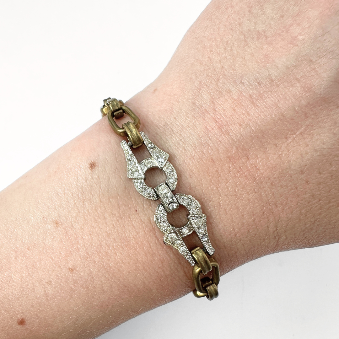 Petite refashioned vintage clear rhinestone link bracelet