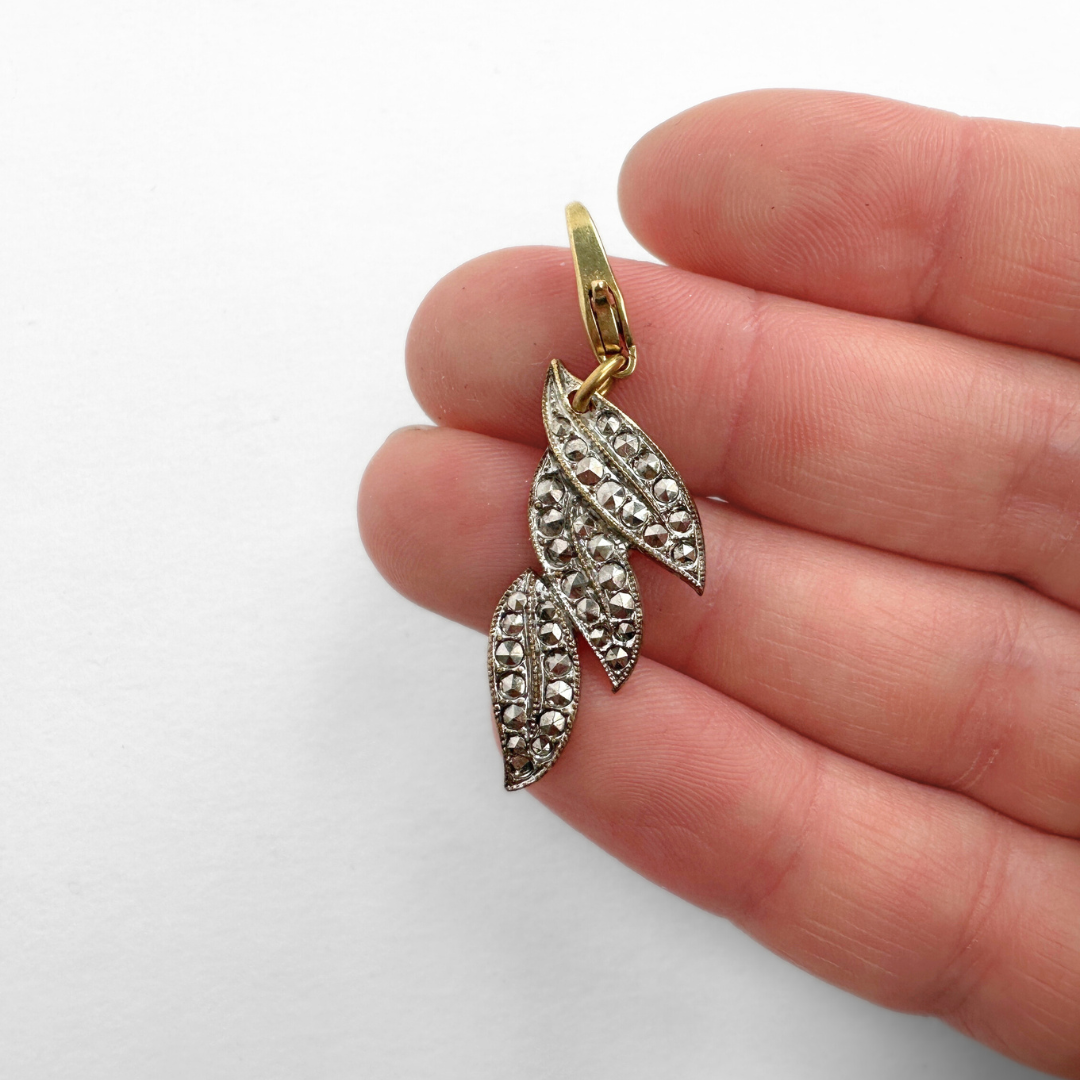 Vintage Czech silver marcasite leaf charm