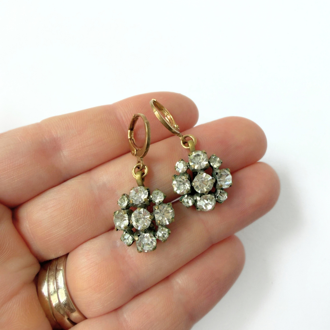 Refashioned vintage clear rhinestone drop earrings