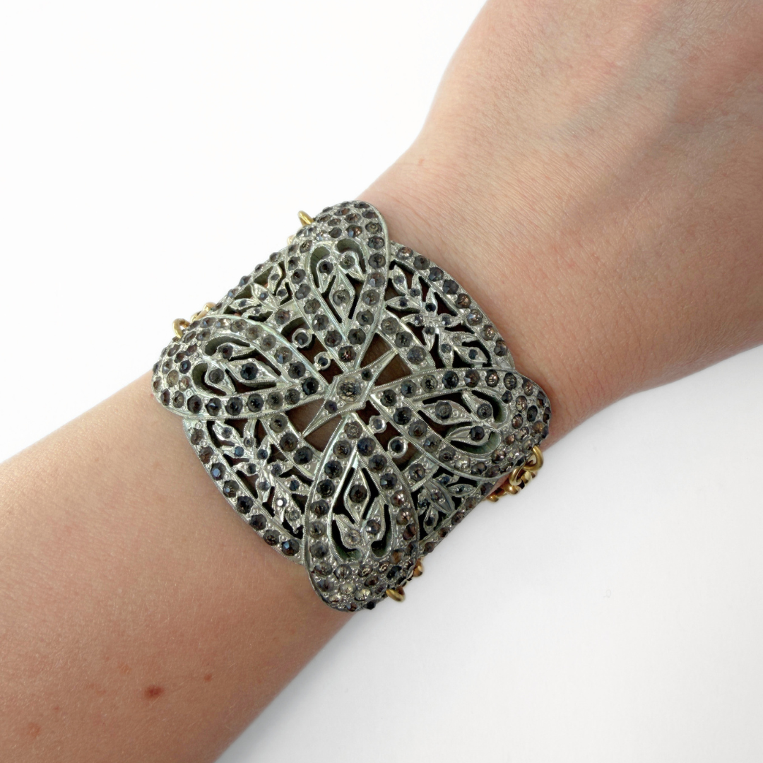 Refashioned Antique Rhinestone Shoe Buckle bracelet with brass chain