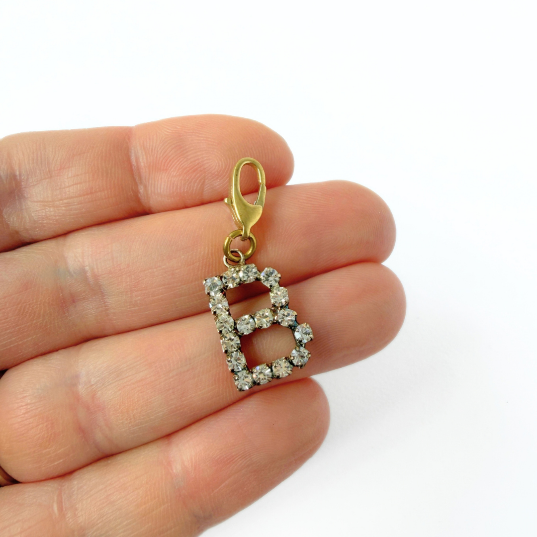 Refashioned vintage small clear rhinestone letter "B" monogram charm