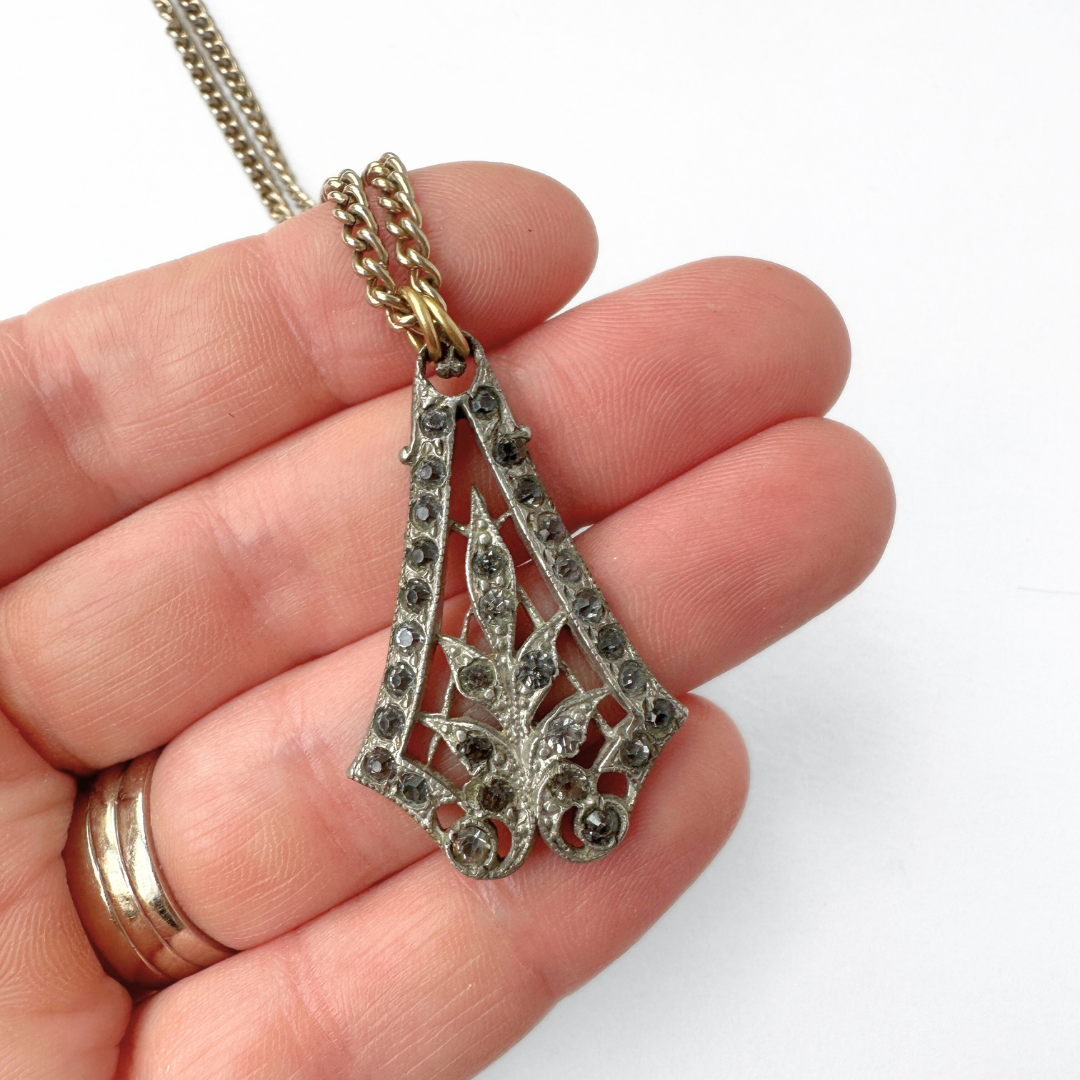 Refashioned vintage rhinestone art deco pendant on thin chain