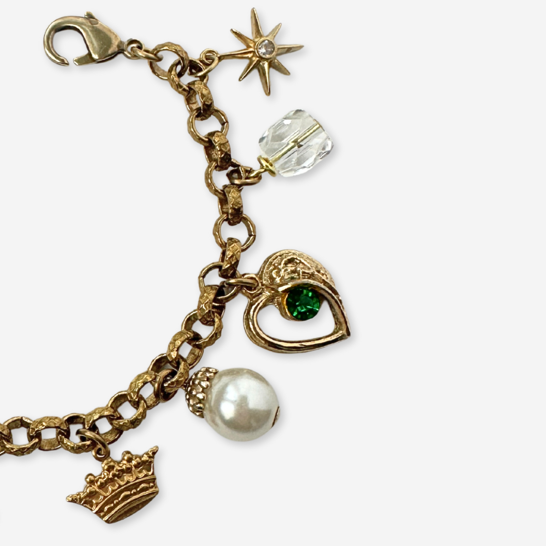 Repurposed vintage green mixed charm bracelet