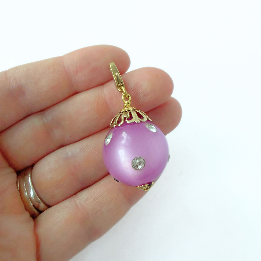 Vintage orchid purple oversized rhinestone-accent bead charm
