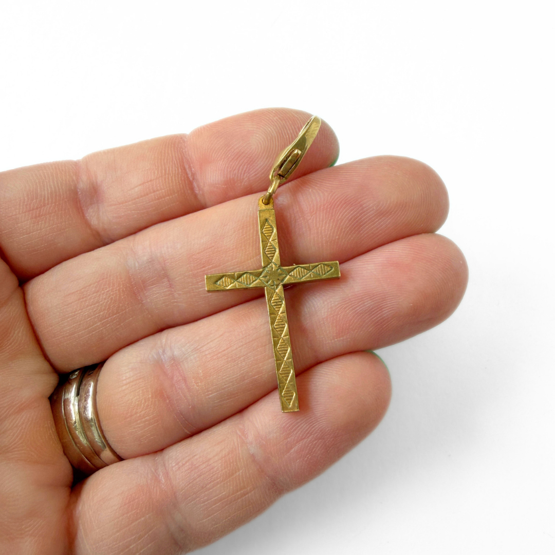 Vintage Italian gold tone etched cross charm