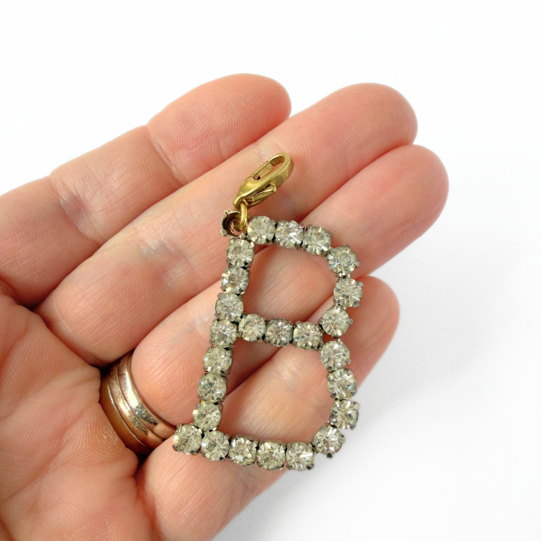 Refashioned vintage large silver rhinestone letter "B" monogram charm