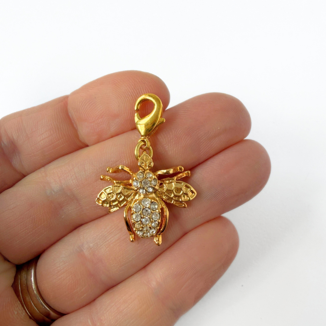 Refashioned vintage gold and rhinestone bee charm
