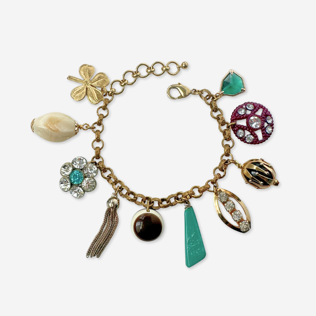 Repurposed vintage turquoise mixed charm bracelet