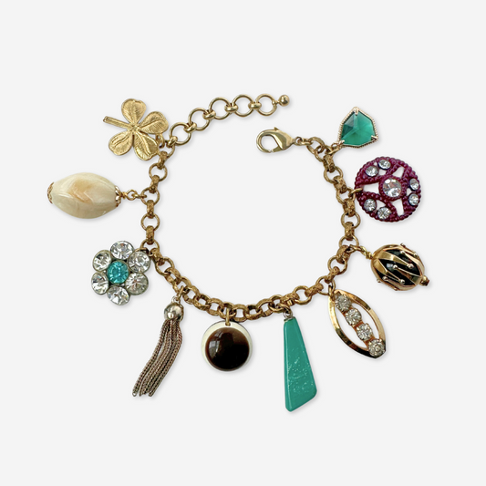 Repurposed vintage turquoise mixed charm bracelet
