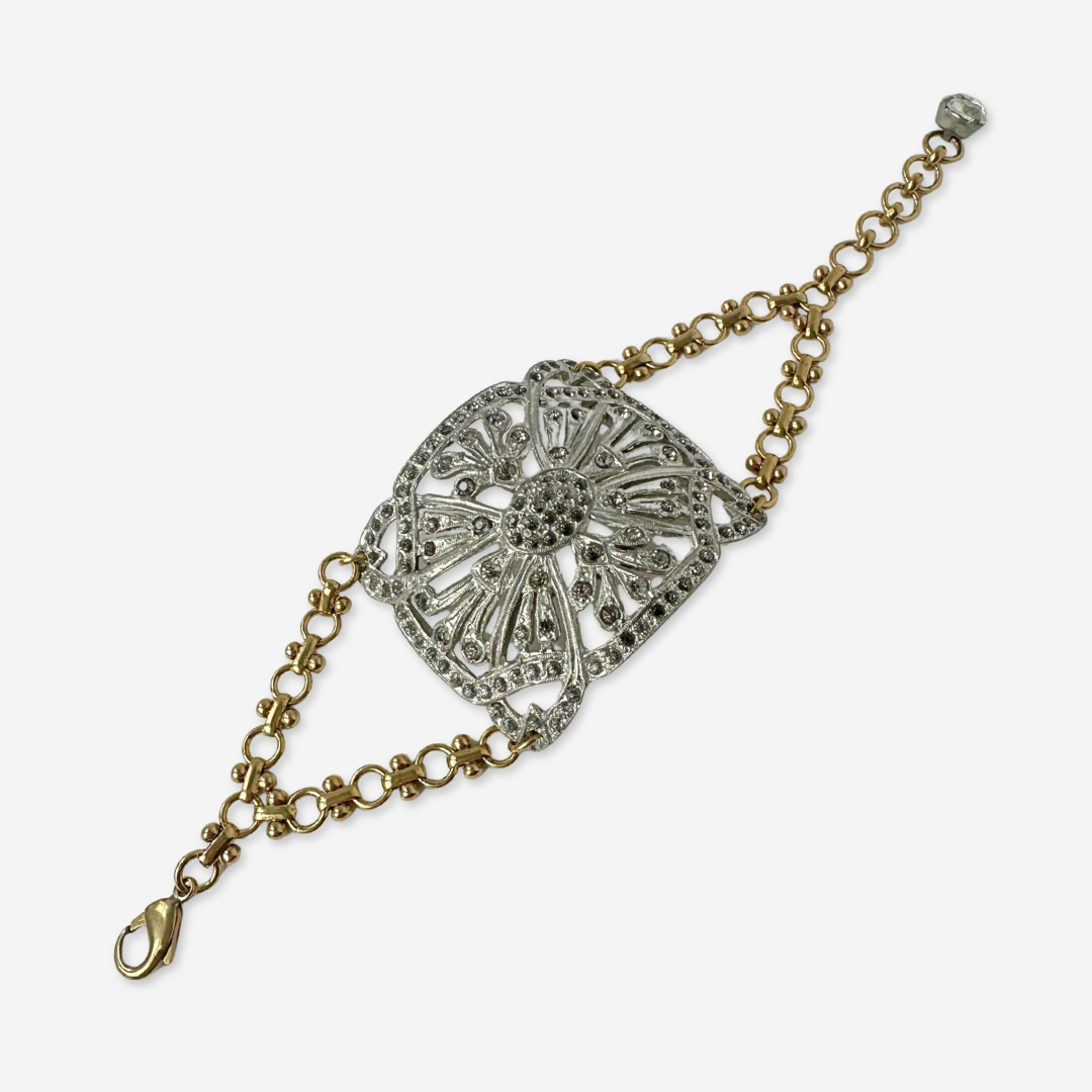 Refashioned Antique Rhinestone Shoe Buckle bracelet with brass chain